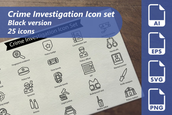 Crime Investigation Line Icons Graphics
