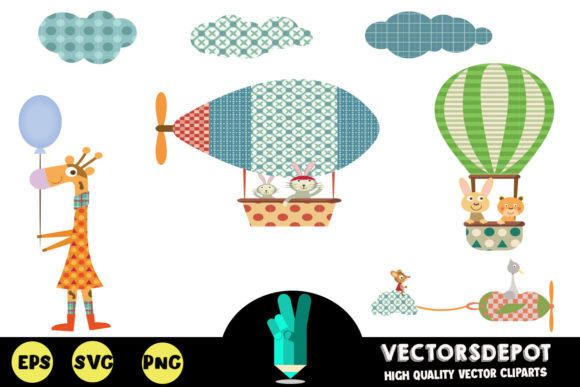 Cute Flying Animals Graphics for Editorial Use
