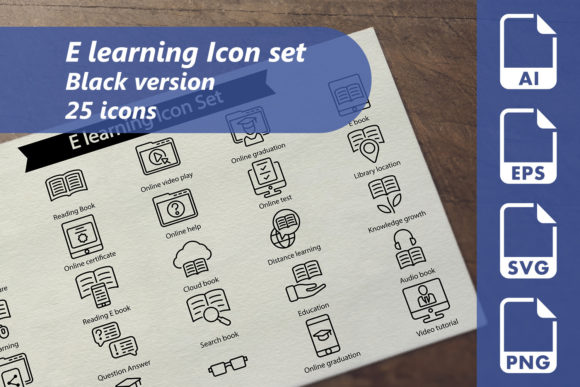 E Learning Line Icon Set Graphics